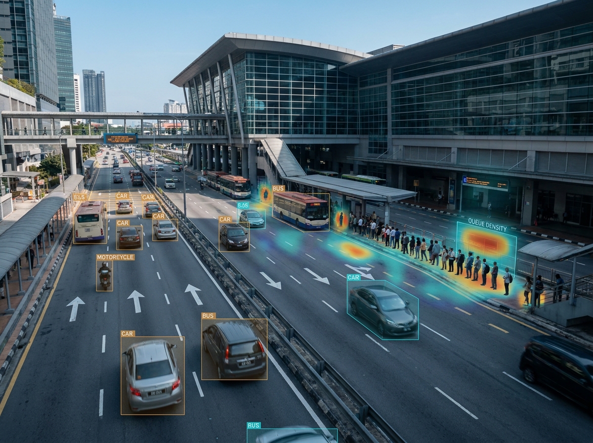 AI vehicle counting on a multi-lane transport route
