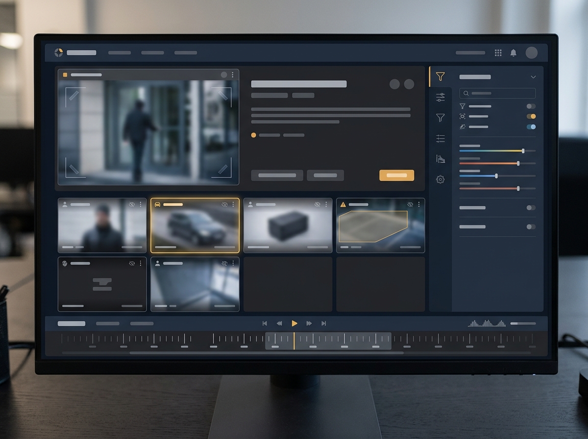 Video search interface displaying filtered visual event results